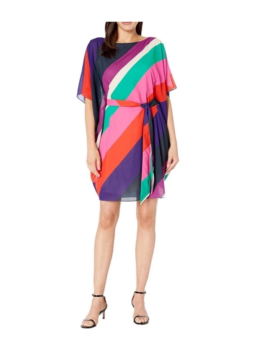 Trina Turk Elwood  Multi-Color Diagonal Stripe Tie-Waist Mini Dress